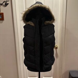 Arizona Jean Company Black Puffer Vest with Faux Fur Hood